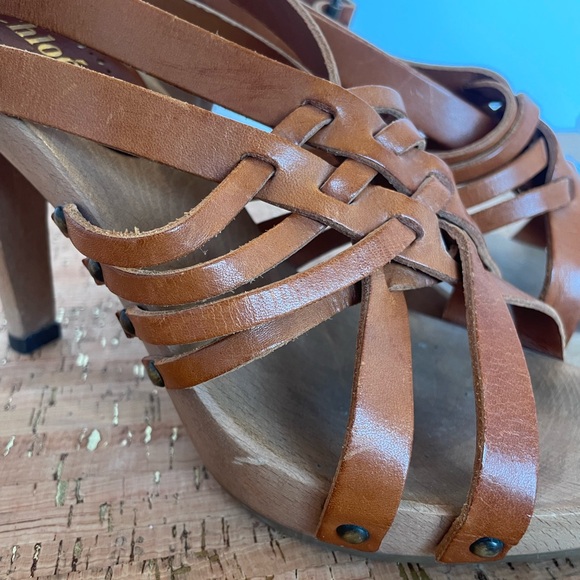 Chloe Brown Leather and Wood Heels 39 - Picture 11 of 13